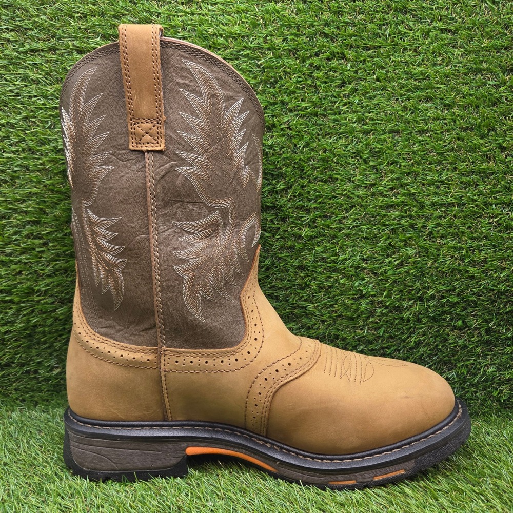 Ariat WorkHog H20 SIZE 12 WIDE Men's Waterproof Pull On Leather Work Boots Brown - Picture 4 of 14